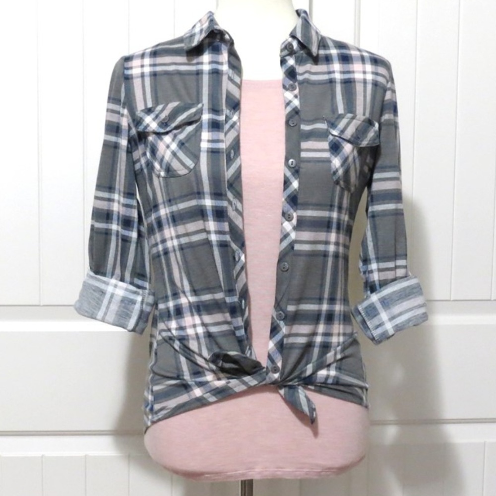 Olive & Pink Plaid Button Up